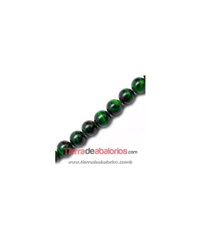 Ojo de Tigre Teñido Bola 10mm Agujero 1,4mm Verde Ojo de Tigre Teñido Bola 10mm Agujero 1,4mm Verde