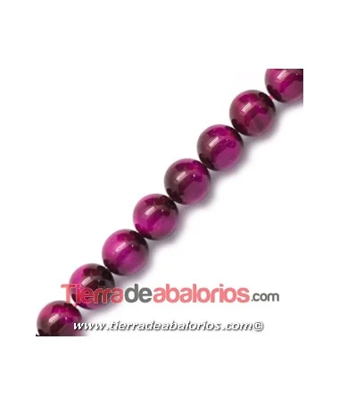 Ojo de Tigre Teñido Bola 10mm Agujero 1,4mm Fucsia