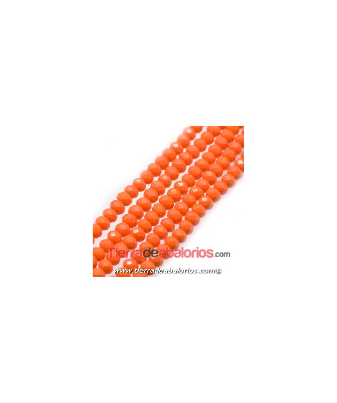 Bola Rondel Facetado 6x4mm Agujero 0,7mm, Coral Naranja