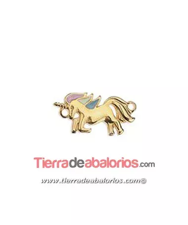 Conector Unicornio 23x12mm Cresta Multicolor, Dorado Conector Unicornio 23x12mm Cresta Multicolor, Dorado
