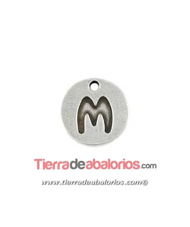 Medalla 14mm Agujero 1,5mm Letra M, Plateada