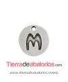 Medalla 14mm Agujero 1,5mm Letra M, Plateada