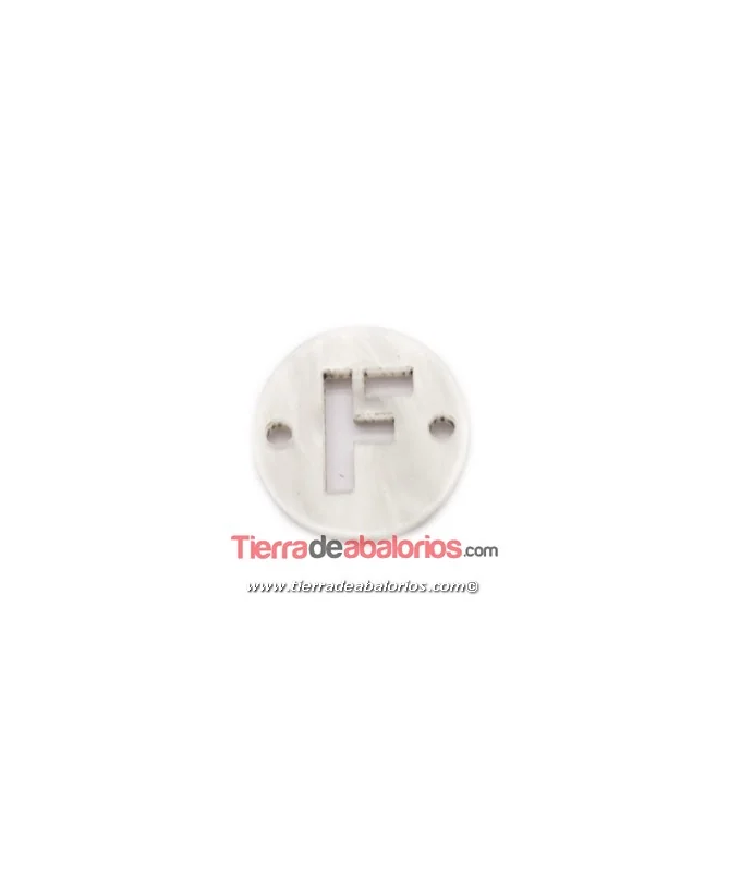 Plexyglass Conector 15mm Letra F, Blanco Nacar