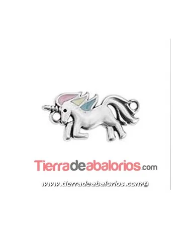 Conector Unicornio 23x12mm Cresta Multicolor, Plateado Conector Unicornio 23x12mm Cresta Multicolor, Plateado