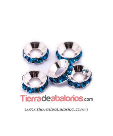 Rondel con Strass 10mm Agujero 5mm Blue Zircon