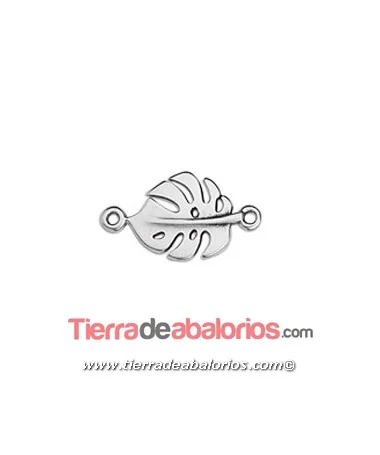 Conector Hoja Monstera 22x13mm con Anilla, Plateada Conector Hoja Monstera 22x13mm con Anilla, Plateada