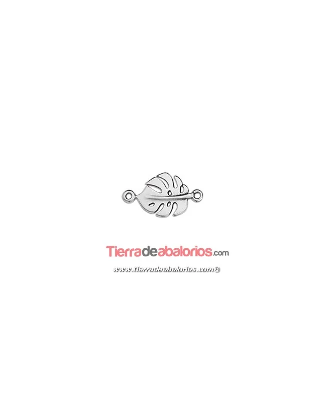 Conector Hoja Monstera 22x13mm con Anilla, Plateada Conector Hoja Monstera 22x13mm con Anilla, Plateada