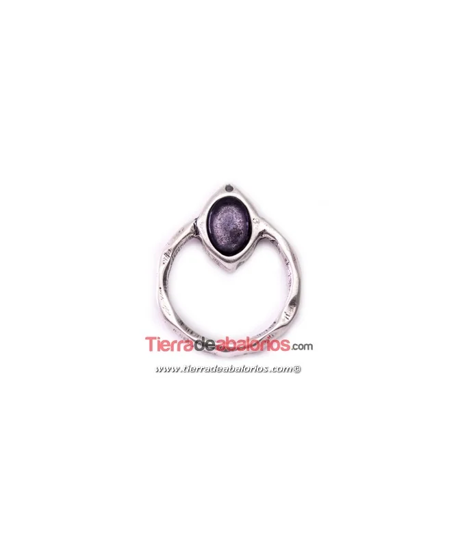 Colgante Aro Irregular 42x34mm Resina Violeta, Plateado