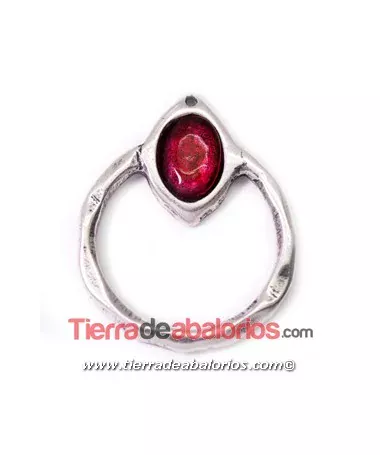 Colgante Aro Irregular 42x34mm Resina Fucsia, Plateado Colgante Aro Irregular 42x34mm Resina Fucsia, Plateado
