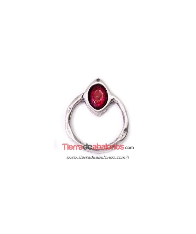 Colgante Aro Irregular 42x34mm Resina Fucsia, Plateado