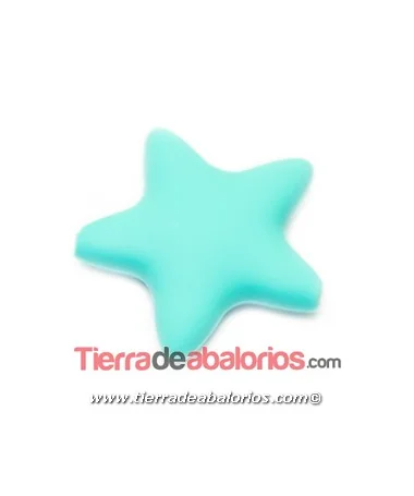 Estrella de Silicona 36x36mm Agujero 2mm, Turquesa Pastel