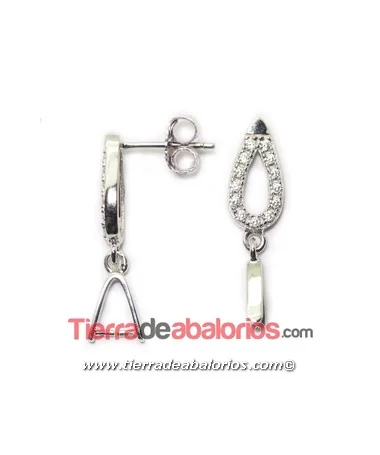 Pendiente Gota 16x6mm con Circonitas, Plata de Ley Pendiente Gota 16x6mm con Circonitas, Plata de Ley