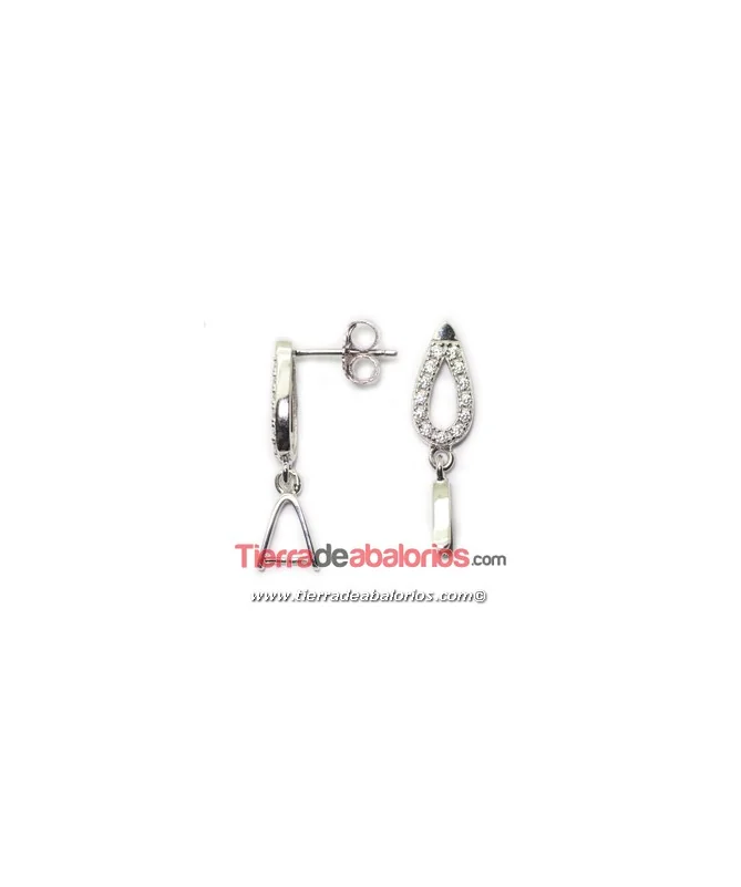 Pendiente Gota 16x6mm con Circonitas, Plata de Ley