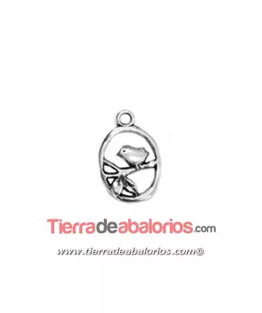 Colgante Pájaro 18x12mm con Anilla, Plateado