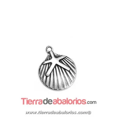 Colgante Concha con Estrella de Mar 22x18mm, Plateado