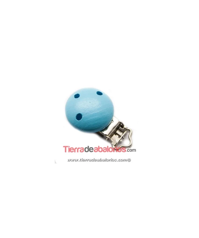 Pinza Chupetero 46x30mm Madera Azul Celeste