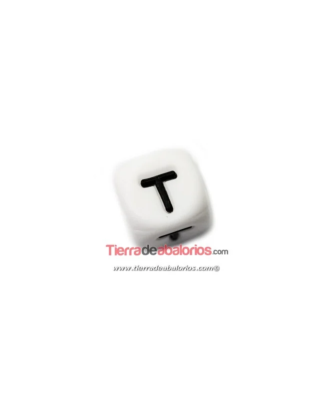 Cubo de Silicona Blanco 12mm Agujero 2mm, Letra T Cubo de Silicona Blanco 12mm Agujero 2mm, Letra T