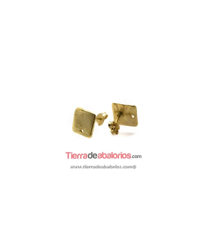 Pendiente Cuadrado Tallado 11x11mm, Dorado Mate