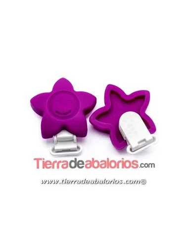 Pinza Chupetero 63x54mm Estrella de Silicona Fucsia