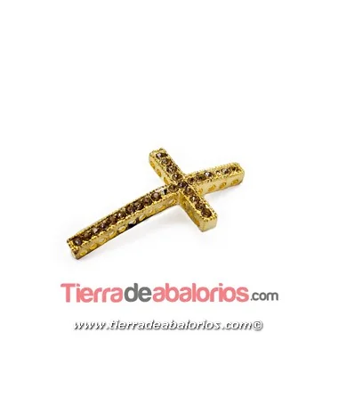 Cruz Curvada 47x24mm con Swarovski Lt. Col. Topaz, Dorada Cruz Curvada 47x24mm con Swarovski Lt. Col. Topaz, Dorada