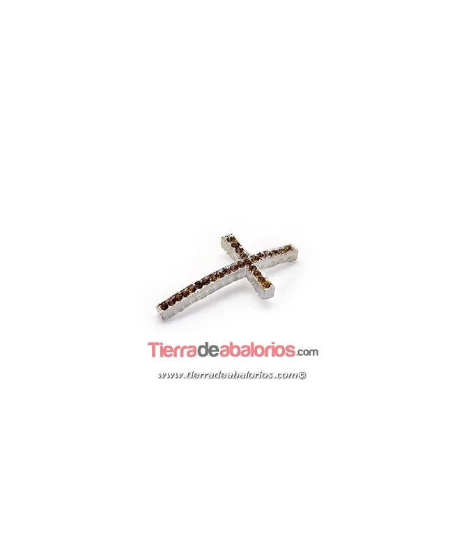 Cruz Curvada 47x24mm con Swarovski Lt. Col. Topaz, Plateada