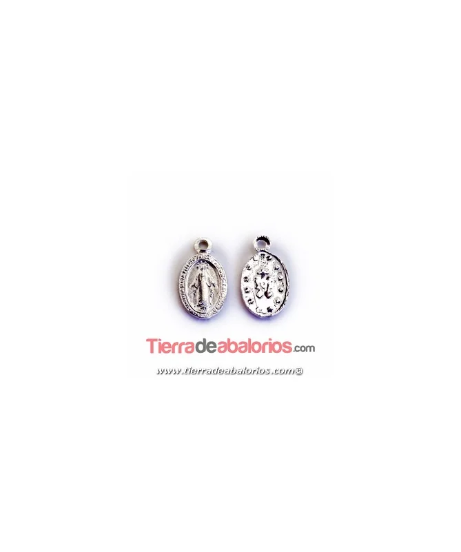 Colgante Virgen Milagrosa 14x8mm con Anilla, Plata de Ley