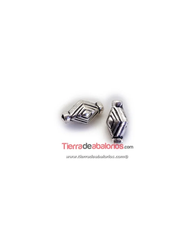 Entrepieza Rombo 14x7mm Agujero 1,6mm, Plata de Ley
