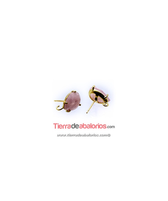Pendiente Pear Rosa Opal 21x13mm con anilla, Dorado