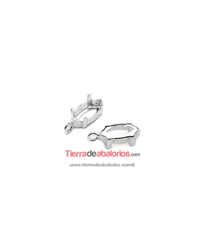 Engaste para Navette de 15x7mm con Anilla, Plata de Ley