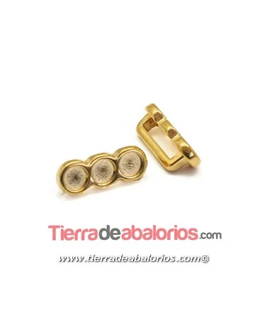 Entrepieza Pasador 17x7mm para 3 Chatones SS16, Dorado