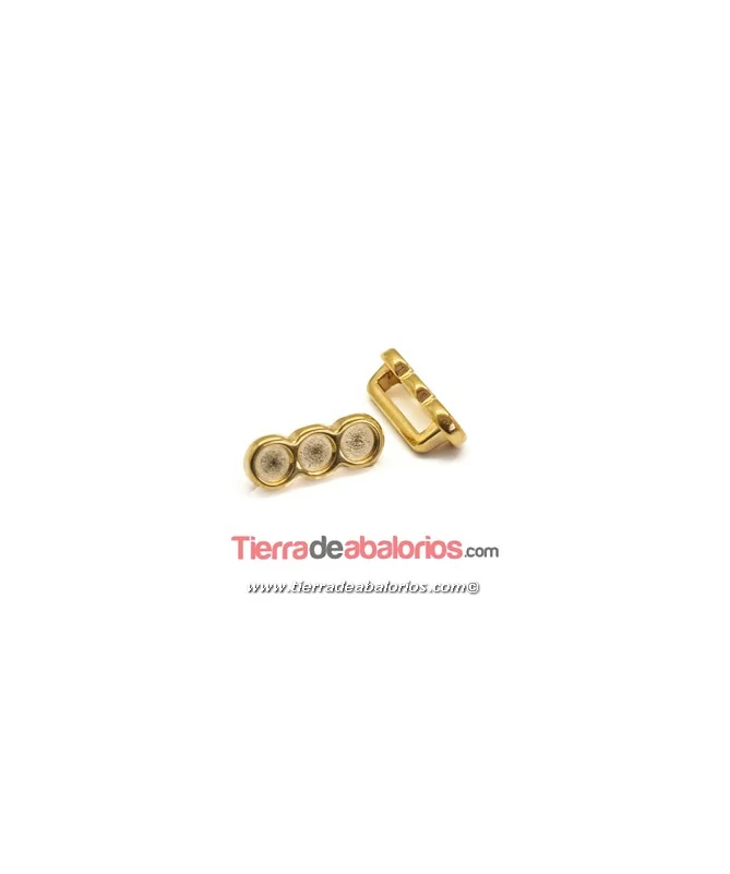 Entrepieza Pasador 17x7mm para 3 Chatones SS16, Dorado