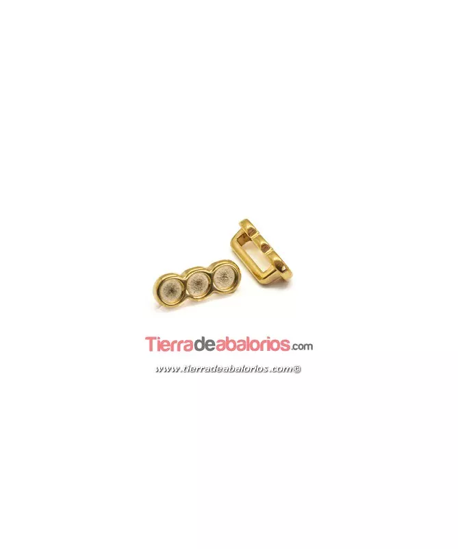 Entrepieza Pasador 17x7mm para 3 Chatones SS16, Dorado