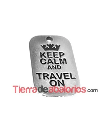 Colgante Keep Calm And Travel On 40x25mm, Plateado (10 uds)