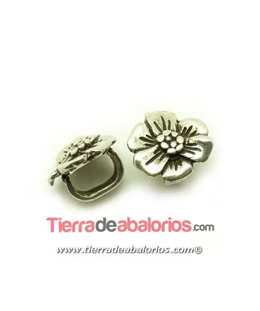 Entrepieza Flor 18mm para Regaliz Agujero 10x6mm Plateada Entrepieza Flor 18mm para Regaliz Agujero 10x6mm Plateada