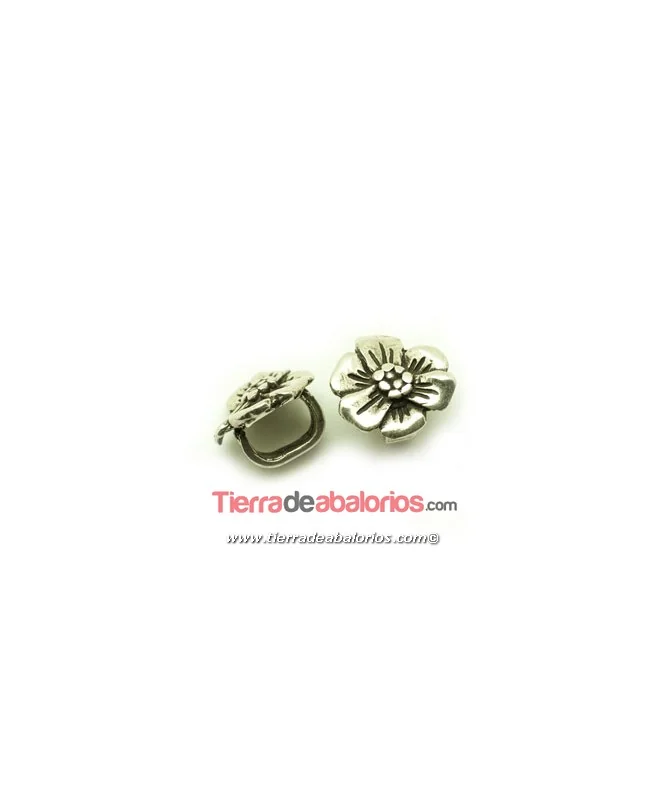 Entrepieza Flor 18mm para Regaliz Agujero 10x6mm Plateada Entrepieza Flor 18mm para Regaliz Agujero 10x6mm Plateada