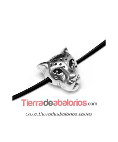 Entrepieza Cabeza de Leopardo 9x9mm Agujero 1,7mm, Plateado