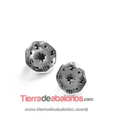 Cuenta Pasador Brújula 10mm Agujero 5x2mm, Plateado Cuenta Pasador Brújula 10mm Agujero 5x2mm, Plateado