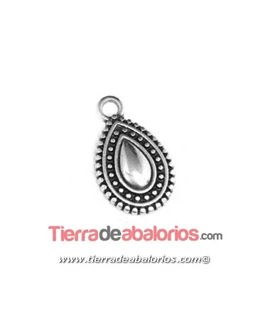 Colgante Gota Étnica 13x10mm con Anilla, Plateado