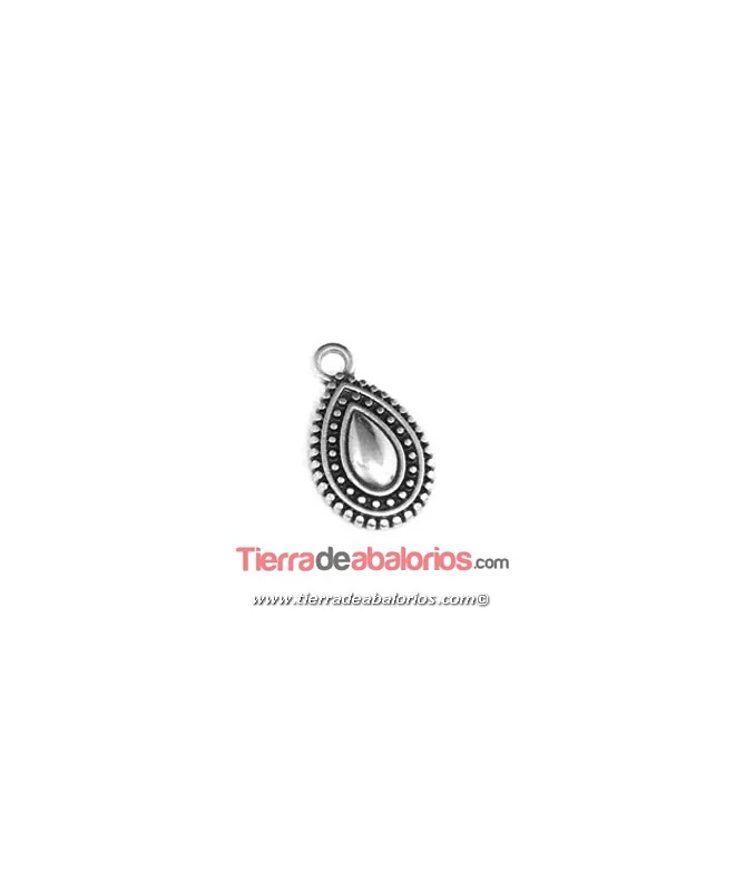 Colgante Gota Étnica 13x10mm con Anilla, Plateado