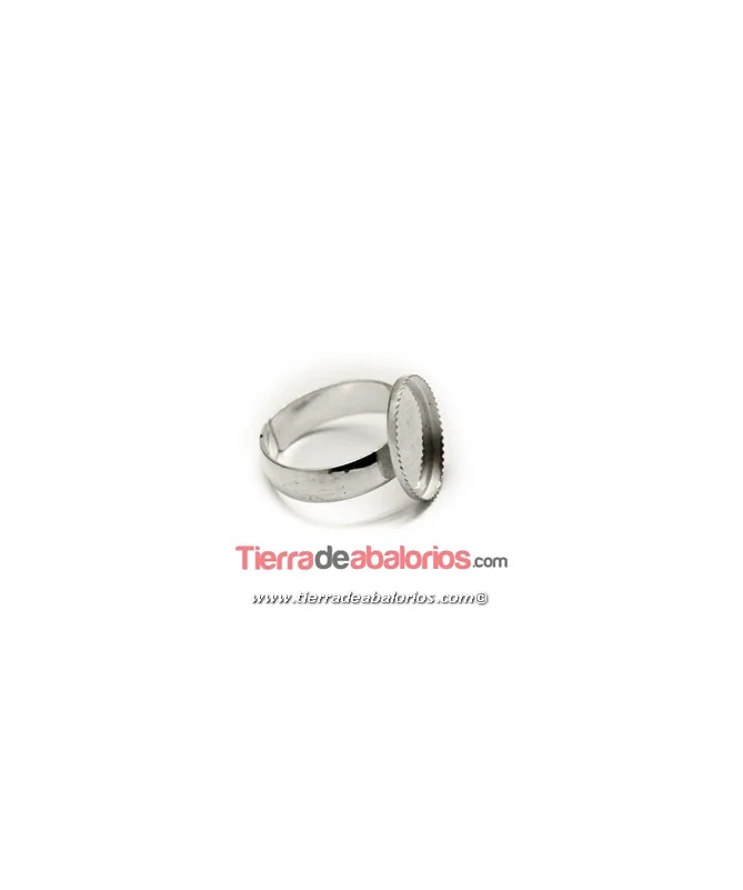 Anillo Ajustable para Cabujón de 1,5x15,5mm, Plata de Ley