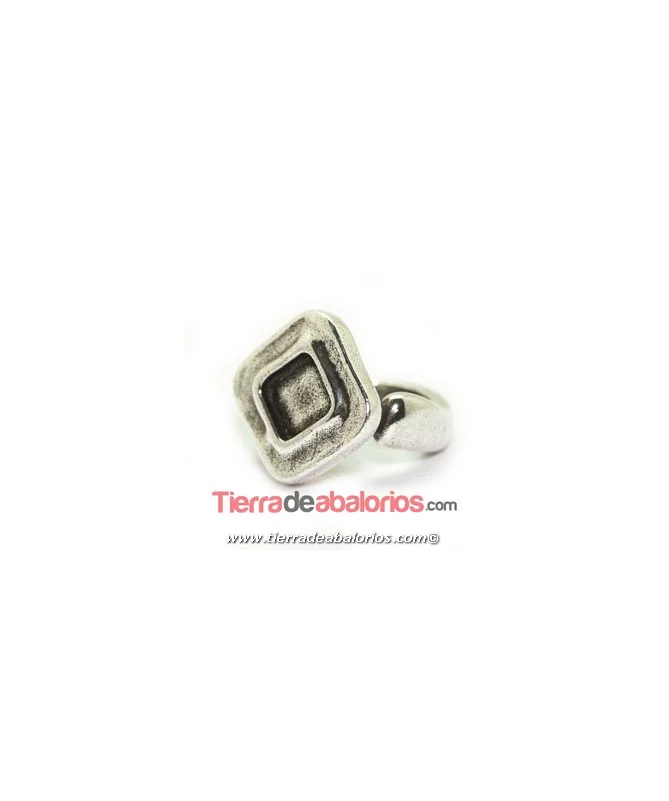 Anillo Ajustable Rombo 22x23mm, Plateado