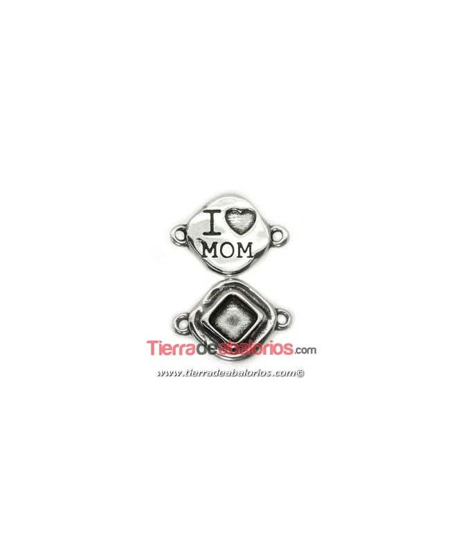 Conector Rombo I'Love Mom 28x20mm, Plateado Conector Rombo I'Love Mom 28x20mm, Plateado