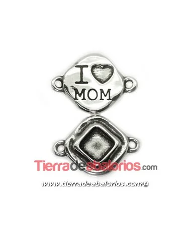 Conector Rombo I'Love Mom 28x20mm, Plateado