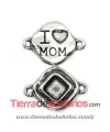 Conector Rombo I'Love Mom 28x20mm, Plateado