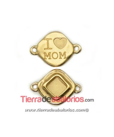 Conector Rombo I'Love Mom 28x20mm, Dorado Matizado Conector Rombo I'Love Mom 28x20mm, Dorado Matizado