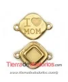 Conector Rombo I'Love Mom 28x20mm, Dorado Matizado