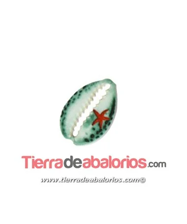 Entrepieza Metacrilato Concha 25x17mm, Blanco y Verde Entrepieza Metacrilato Concha 25x17mm, Blanco y Verde