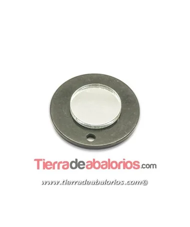 Colgante Plexyglass Redondo 22mm, Negro Espejo Plateado
