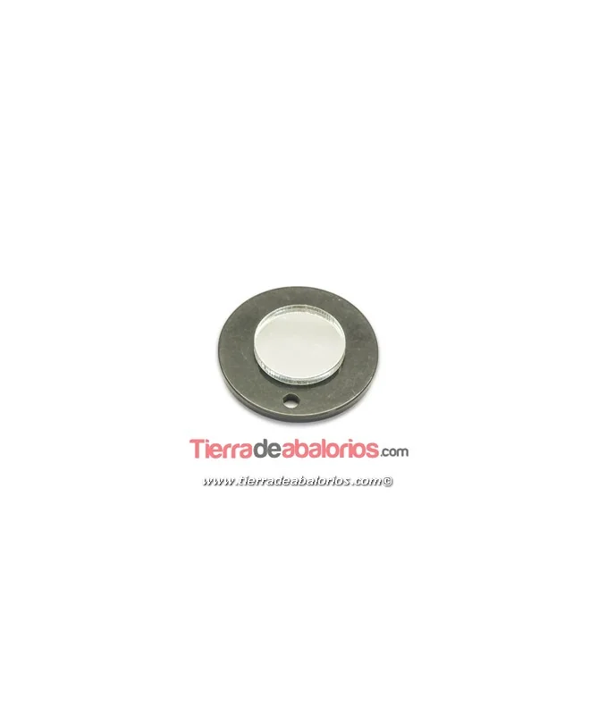 Colgante Plexyglass Redondo 22mm, Negro Espejo Plateado Colgante Plexyglass Redondo 22mm, Negro Espejo Plateado