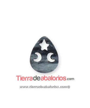 Colgante Plexyglass Gota con Estrella y Lunas 14x18mm, Negro Colgante Plexyglass Gota con Estrella y Lunas 14x18mm, Negro